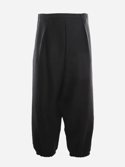 Shop Saint Laurent Linen And Cotton Trousers With Hakama Crease In Black