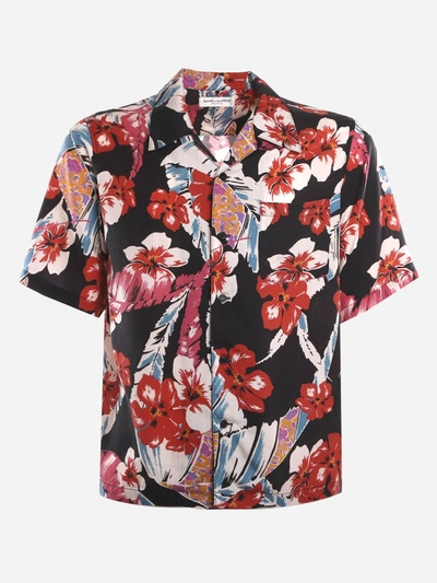 Shop Saint Laurent Shirt With All-over Tropical Floral Print In Multicolor