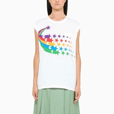 Shop Gucci Ivory Tank Top With  Print With Stars In Multicolor