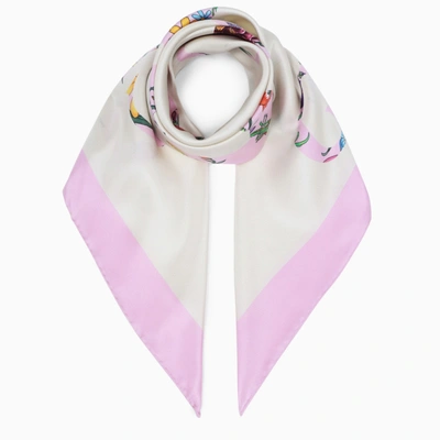 Shop Gucci Silk Foulard With Flora  Vintage Logo Print In White