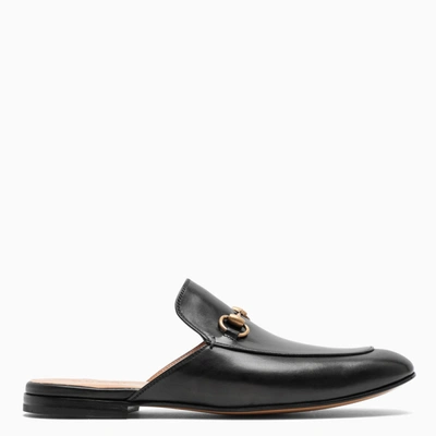 Shop Gucci Men's Black Leather Slippers