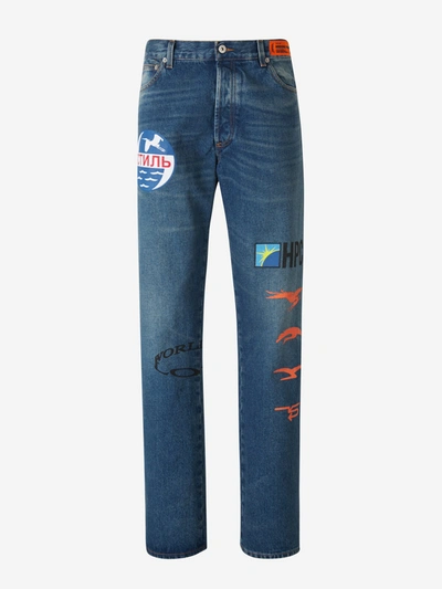 Shop Heron Preston Logo Patch Graphic Print Jeans In Blue