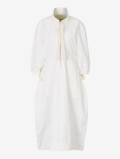 Shop Jil Sander Zipped Poplin Midi Dress In White