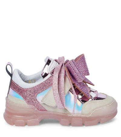 Shop Monnalisa Embellished Patent Leather Sneakers In Pink