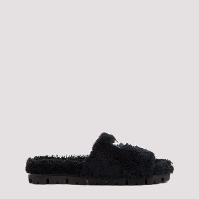 Shop Prada Terry Cloth Logo Embroidered Sandals In Black