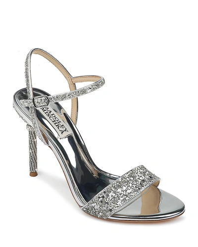 Shop Badgley Mischka Olympia High-heel Glitter Sandals In Silver