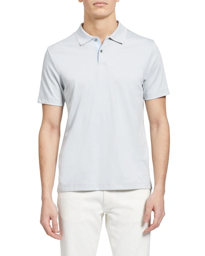 Shop Theory Men's Striped Interlock Polo Shirt In Misty Blu/plsh