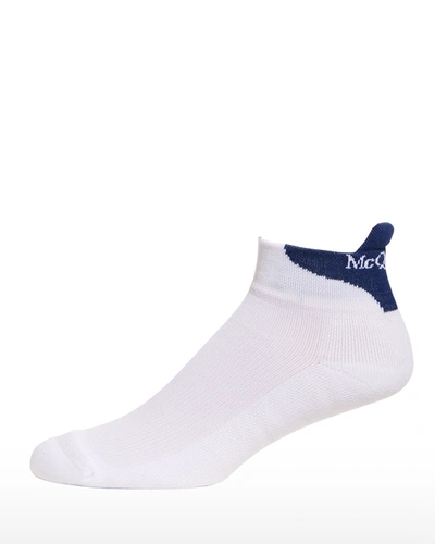 Shop Alexander Mcqueen Men's Logo Branded Short Crew Socks In Shellblue