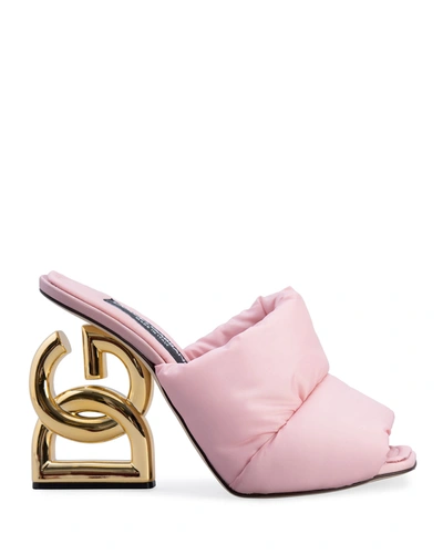 Shop Dolce & Gabbana Quilted Nylon Dg Heel Slide Sandals In Black