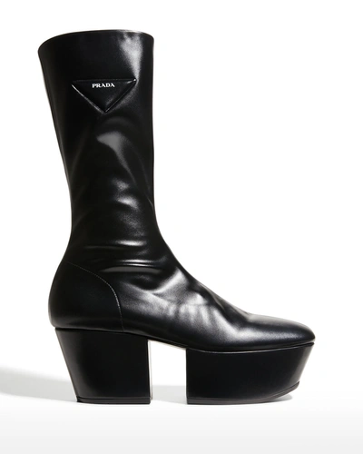 Shop Prada Stretch Napa Platform Booties In Nero