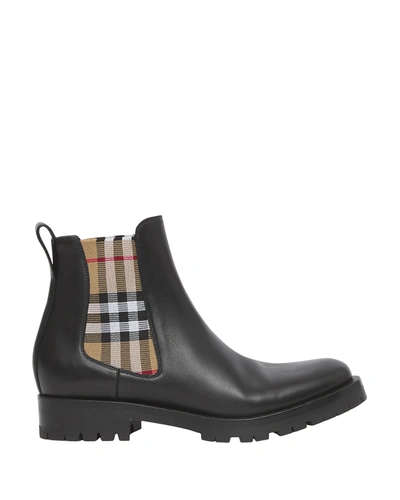 Shop Burberry Allostock Leather Vintage Check Chelsea Booties In Black