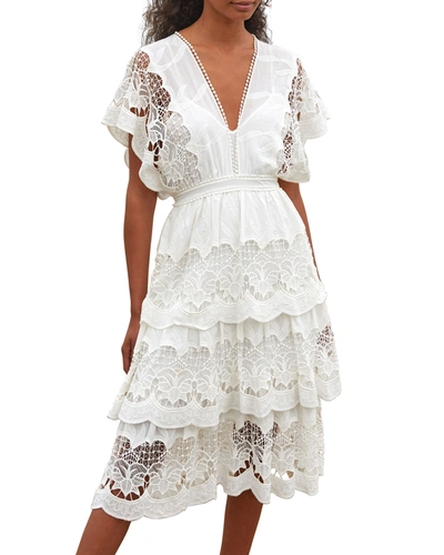 Shop Farm Rio Off-white Richelieu Tiered Midi Lace Dress