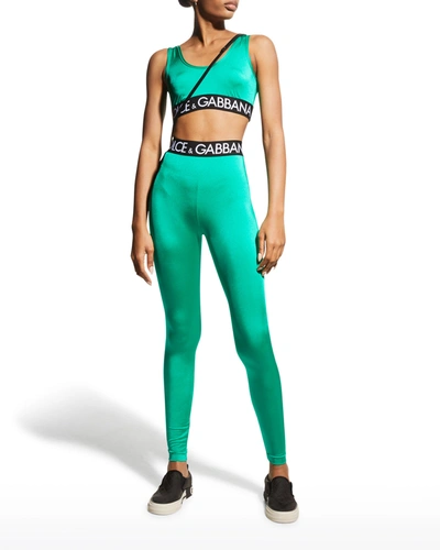 Shop Dolce & Gabbana Pop Logo Banded Leggings In Verde Brillante