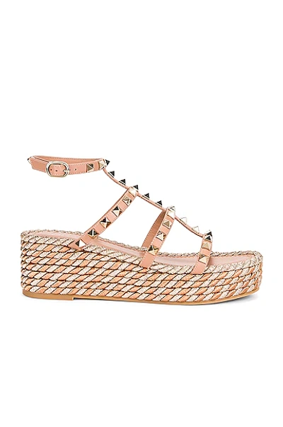 Shop Valentino Rockstud Espadrille Wedges In Rose Cannelle