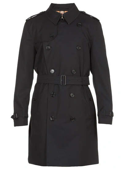 Shop Burberry Double Breasted Trench Coat In Navy