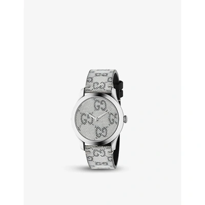 Shop Gucci Ya1264058 G-timeless Stainless-steel And Leather Quartz Watch In Grey