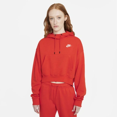 Shop Nike Sportswear Essentials Women's Fleece Hoodie In Chile Red,white