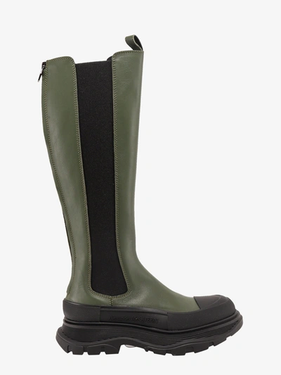 Alexander Mcqueen 40mm Tread Slick Leather Tall Boots In Green