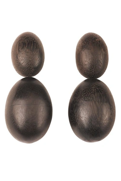 Shop Josie Natori Natori Acacia Wood Double Teardrop Clip Earrings In Black