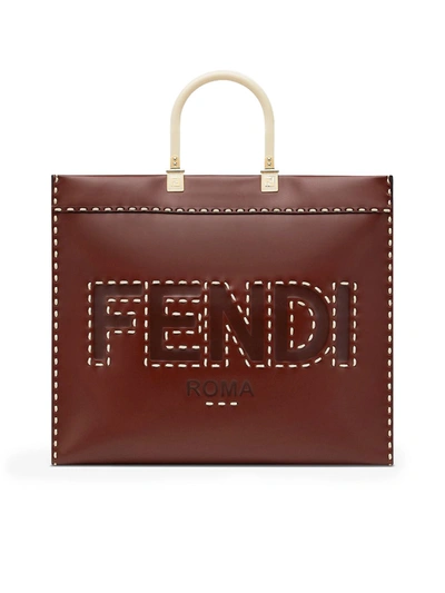Shop Fendi Sunshine Medium Leather Shopper In Brown