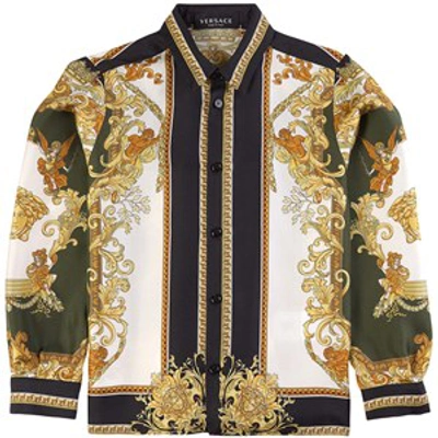 Shop Versace Off-white Baroccoflage Shirt In Gold