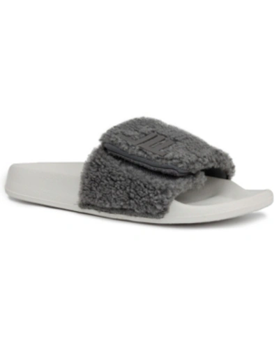 Shop London Fog Women's Scarlett Sherpa Slide Sandals Women's Shoes In Gray Sherpa