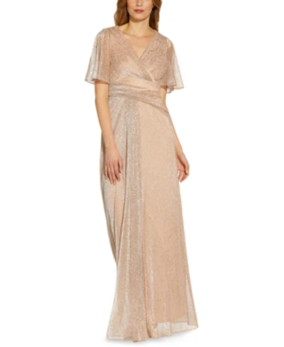 Shop Adrianna Papell Metallic Floral Print Gown In Rose Gold