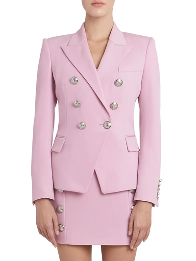 Shop Balmain Women's Six-button Grain De Poudre Wool Jacket In Pale Rose