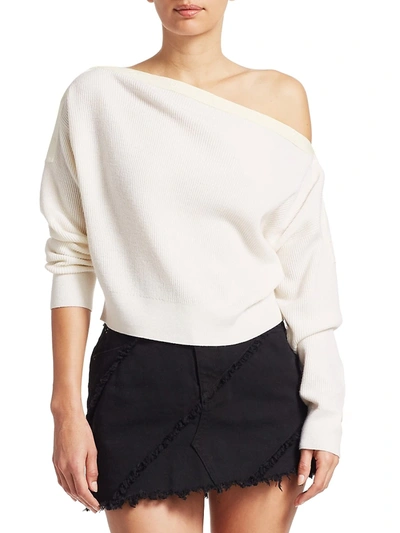 Shop Alexander Wang T Women's Snap Off-the-shoulder Wool Knit Sweater In Ivory
