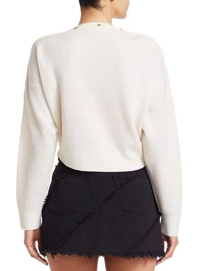 Shop Alexander Wang T Women's Snap Off-the-shoulder Wool Knit Sweater In Ivory