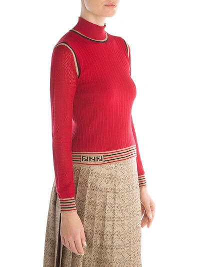 Shop Fendi Women's Rib-knit Silk Turtleneck Sweater In Red