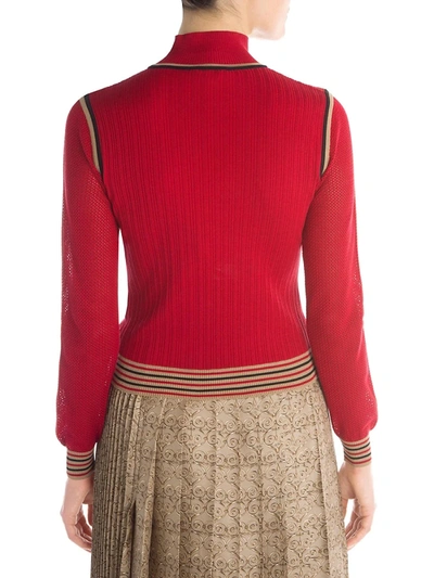 Shop Fendi Women's Rib-knit Silk Turtleneck Sweater In Red