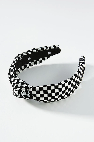 Shop Lele Sadoughi Checkered Knotted Headband In Black