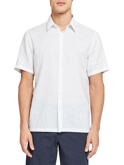 Shop Theory Irving Standard-fit Short-sleeve Summer Linen Shirt In White