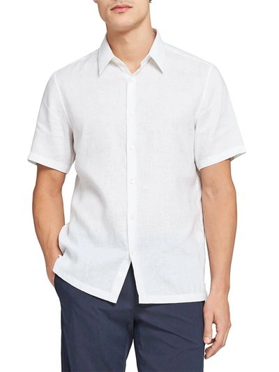 Shop Theory Irving Standard-fit Short-sleeve Summer Linen Shirt In White