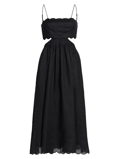 Shop Zimmermann Aliane Scallop Midi Dress In Noir