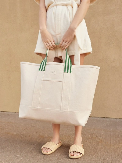 Shop Loeffler Randall Oversized Bodie Open Tote Canvas Tote In Green White