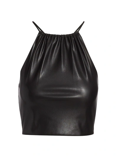 Shop Alice And Olivia Zumi Vegan Leather Halter Crop Top In Black