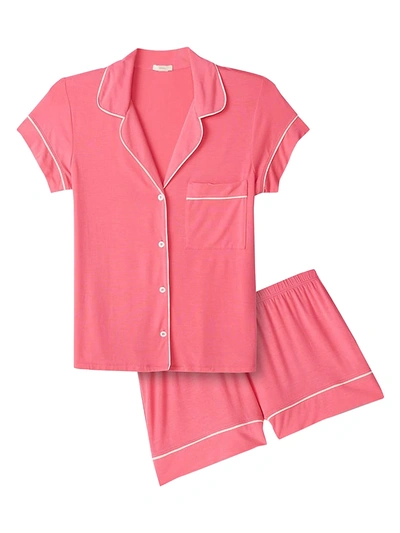Shop Eberjey Gisele 2-piece Shortie Pajama Set In Bright Pink Bellini