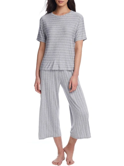 Shop Dkny Sleepwear Knit Cropped Pajama Set In Grey Heather Stripe