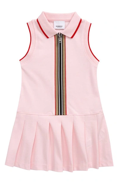 Shop Burberry Kids' Martina Icon Stripe Sleeveless Polo Dress In Pastel Pink