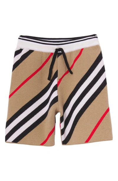 Shop Burberry Kids' Reginald Icon Stripe Wool Blend Shorts In Archive Beige Ip S