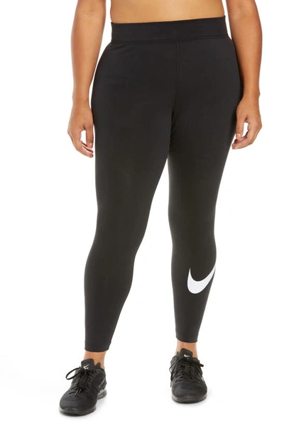 Shop Nike Sportswear Essential Swoosh Leggings In Black/ White