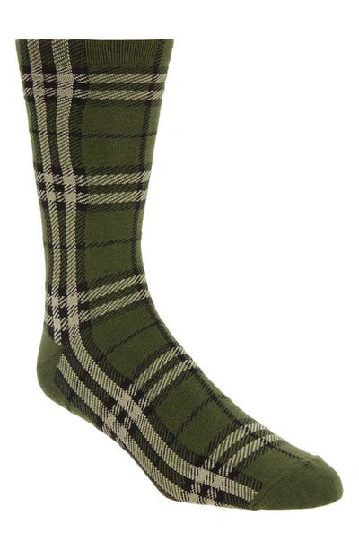 Shop Burberry Check Socks In Military Green