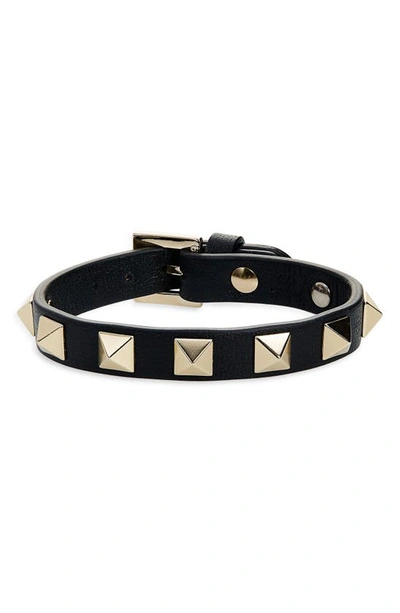 Shop Valentino Rockstud Leather Bracelet In Nero