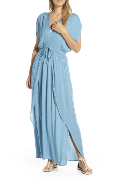 Shop Elan Wrap Maxi Cover-up Dress In Washed Blue