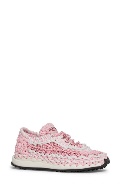 Shop Valentino Crochet Low Top Sneaker In Pink/ Bianco