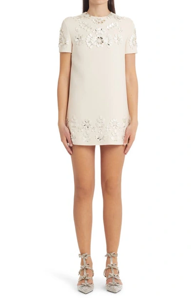 Shop Valentino Appliqué Tweed Minidress In Bianco Ottico