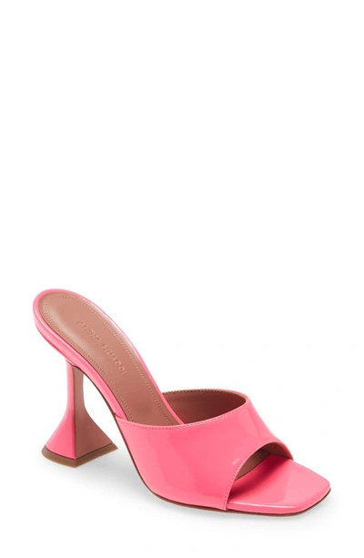 Shop Amina Muaddi Lupita Sandal In Fluo Patent Pink