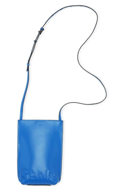 Shop Ganni Leather Phone Crossbody Bag In Daphne